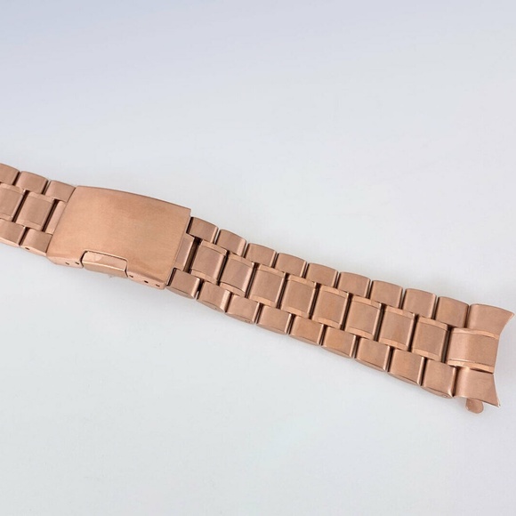 20mm 22mm 24mm Rose Gold-Tone Solid Stainless Steel Watch Bracelet w Curved Ends - Picture 1 of 2
